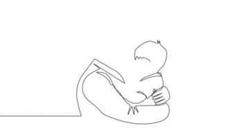 Animated self drawing of continuous line draw happy father's day. Father hugs his little son. Father's Day. Full length one line animation. video