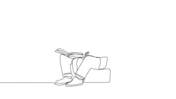 Animation of an image drawn with a continuous line. Father reads a book to his son. video