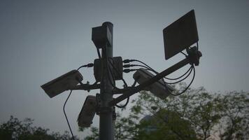 Surveillance Camera Tower Featuring Multiple Cameras and HighTech Equipment for Monitoring video