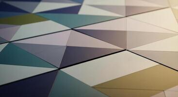 Modern geometric pattern with triangular tiles in shades of blue, green, and grey photo