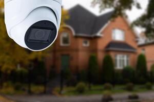 Security camera and private house on the background. photo