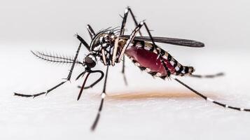 A detailed macro photograph of a mosquito in close up view photo