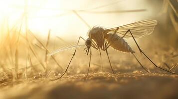 A close up shot of a mosquito in bright sunlight photo