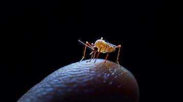 A detailed macro photograph showcasing a mosquito on human skin photo