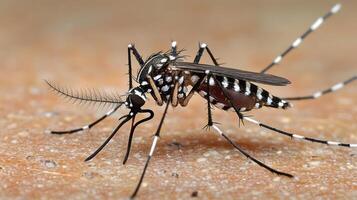 A detailed macro photograph of a mosquito on a surface photo