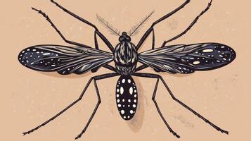 A detailed black and white illustration of a common mosquito photo