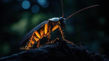A close up shot of an insect in dim lighting photo