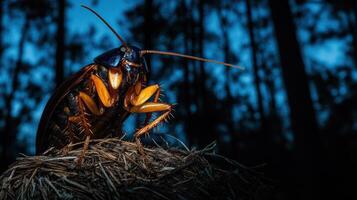 A detailed macro image of a cockroach resting in nature photo