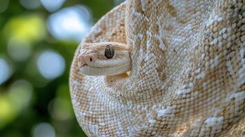 A coiled snake with a close up view of its head photo