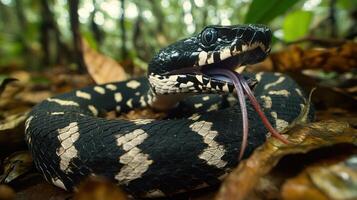A vibrant and detailed close up of a snake in nature photo
