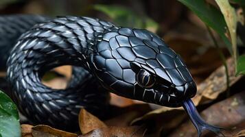 A close up image of a sleek black serpent photo