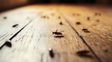 Close up view of several insects on wooden floor photo