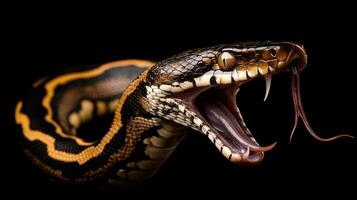 A close up image of a snake with its mouth open photo