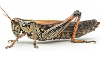 A close up photograph of a detailed grasshopper insect photo