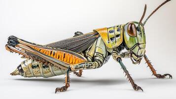 A detailed side profile view of a detailed grasshopper insect photo