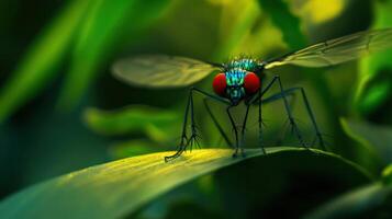 A close up photograph of an insect on a green leaf photo