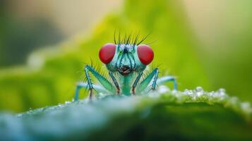 A close up photograph of an insect on a leaf photo