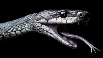 A close up portrait of a snake with open mouth photo
