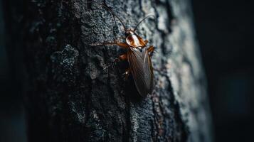 An insect clinging onto the rough texture of tree bark photo