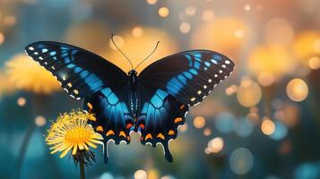 A beautiful butterfly sitting on a yellow flower in nature photo