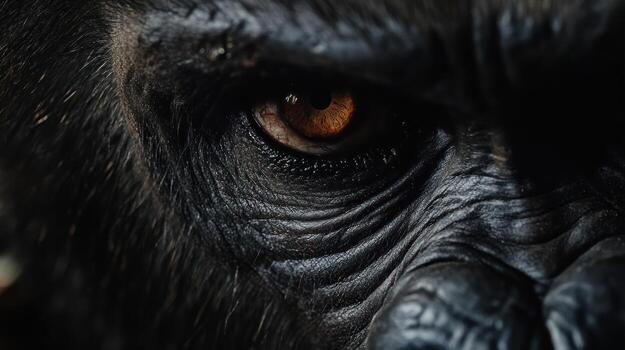 A close up photograph of a gorilla eye and face photo