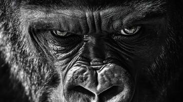 A close up portrait capturing the face of a gorilla animal photo