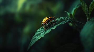 A small insect is perched on a green leaf surface outdoors photo
