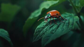 A detailed image of an insect on a green leafy plant photo