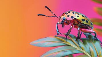 A detailed illustration of a brightly colored beetle on a leaf photo