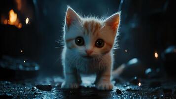 A small adorable kitten looking directly at the viewer photo