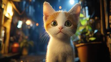 A cute kitten with captivating eyes is looking directly forward photo