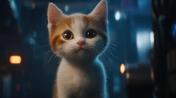 A Cute Kitten Posing with Adorable Big Eyes Looking Ahead photo