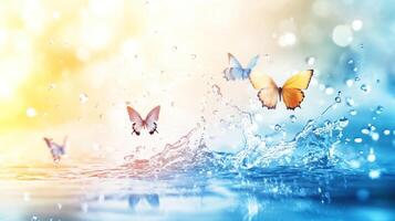 Butterflies and water create a beautiful scene with vibrant colors photo