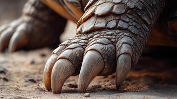 Close up image showing the clawed foot of a tortoise photo