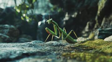 A detailed picture showing a praying mantis in nature photo