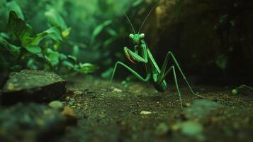 A detailed artistic picture of a green praying mantis insect photo