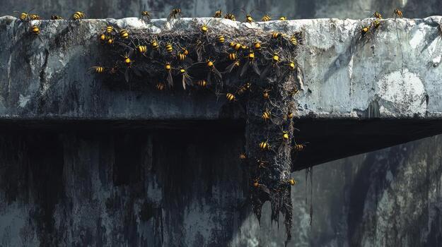 A large number of insects clustered on a concrete surface photo