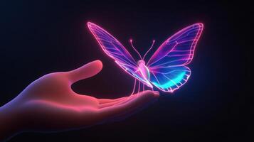 A Glowing Butterfly Resting Gently On A Human Hand photo