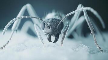 A detailed and extreme macro photograph of an ant face photo