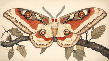 An illustrated artwork depicting a beautiful moth on a branch photo