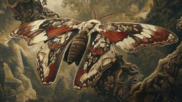 A detailed image showing a moth resting on a tree branch photo