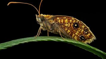 A beautiful butterfly rests delicately on a vibrant green leaf photo