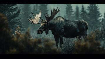 A large moose stands proudly in a forest setting photo