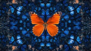 An orange and blue butterfly design in a symmetrical arrangement photo