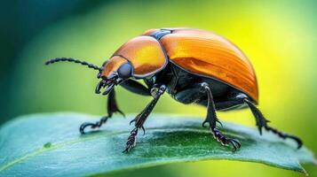A close up shot of a vibrant orange beetle photo