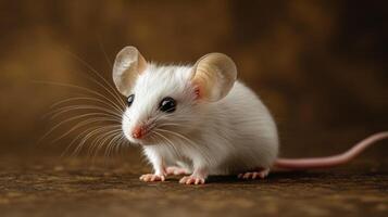 A close up portrait of a small white house mouse photo