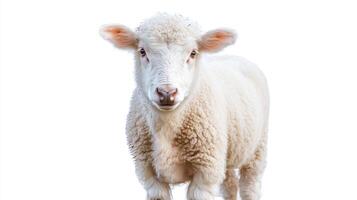 An adorable lamb looking directly at the camera with fluffy wool photo