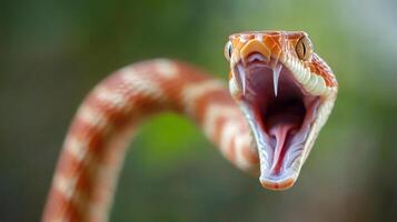 A close up image of a snake showing open mouth photo