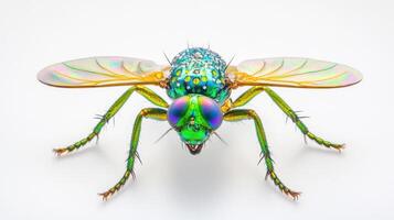 A close up of a colorful insect shows intricate details photo