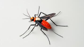 A colorful insect resting on a plain white neutral surface photo